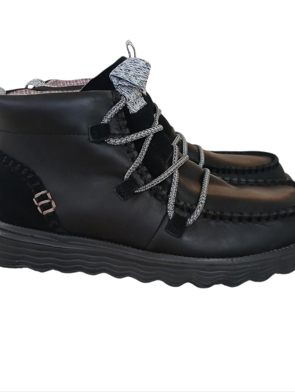 HEY DUDE Reyes Leather Mid Top Boots Women's 8 Black Water Resistant Flexible